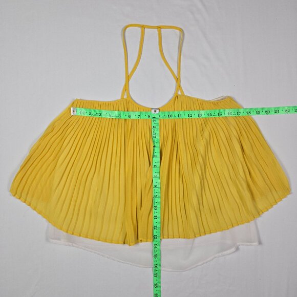 UB Los Angeles Yellow Pleated Halter Top S Layered Sheer Boho Chic Summer Resort - Picture 9 of 9
